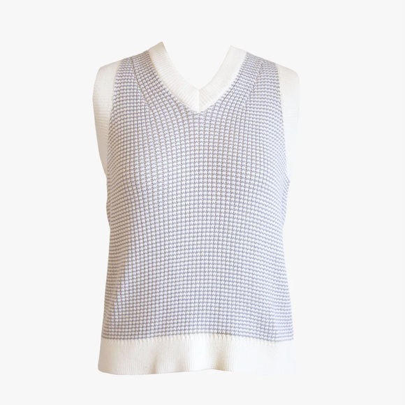 NWT ABLE Liza V-Neck Sweater Vest - Size XXL Color SLATE BLUE/ALMOND STRIPE - Picture 5 of 11